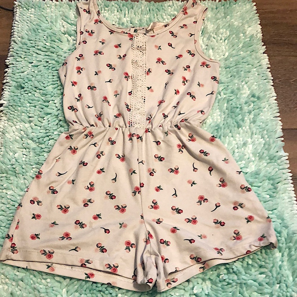 White romper with pink flowers, in great condition.
